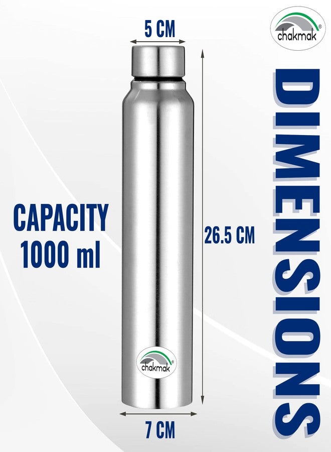 Chakmak Kids' Steel Water Bottle - 1 Litre, Stainless Steel - Set of 1 - Image 4